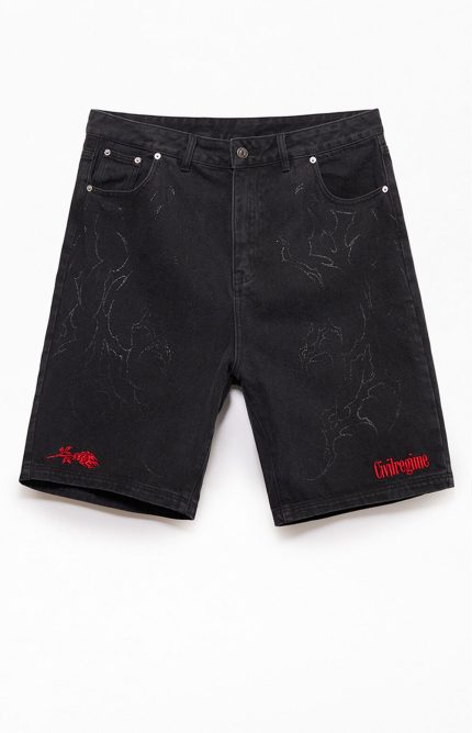 Civil Cyber Core Regime Washed Black Baggy Jean Shorts