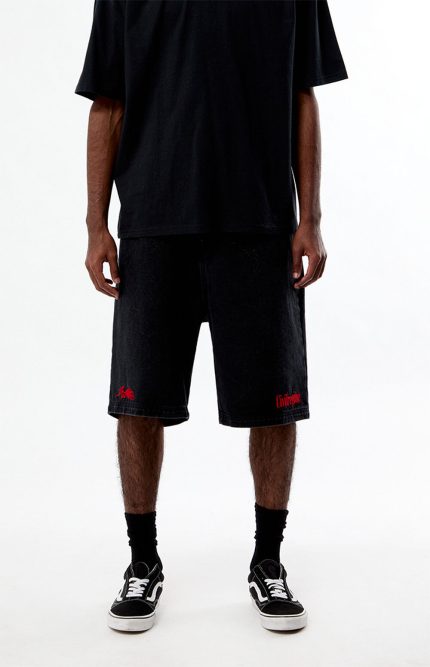 Civil Cyber Core Regime Washed Black Baggy Jean Shorts
