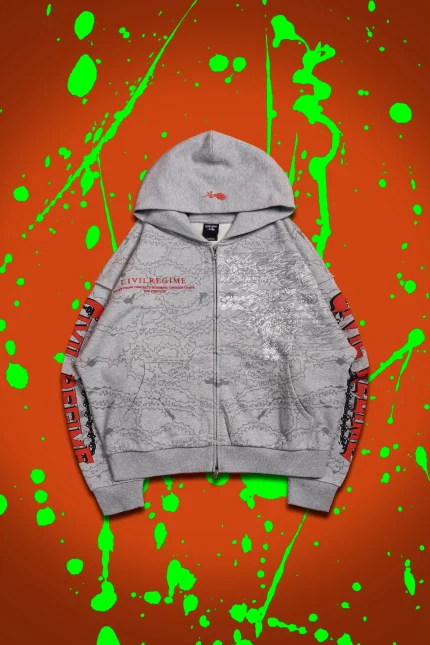 Chaos Is Policy Civil Zip Up Hoodie in Heather Gray