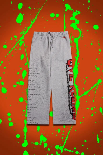 Chaos Is Policy Eternal Wide Leg Fleece Pants in Heather Gray