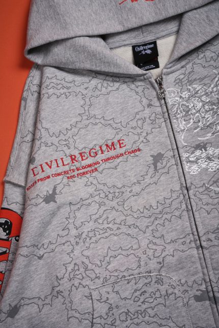 Chaos Is Policy Civil Zip Up Hoodie in Heather Gray