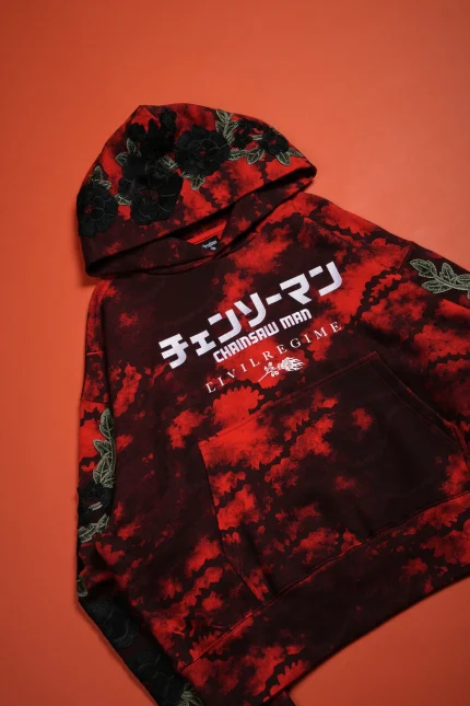 Chainsaw Forever Rose Hoodie in Black/Red Marble Wash