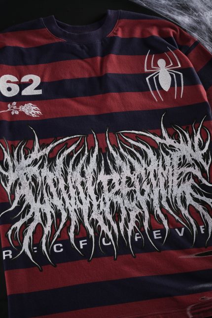 American Chaos SBS 199X Oversized Tee in Blue/Red Stripes