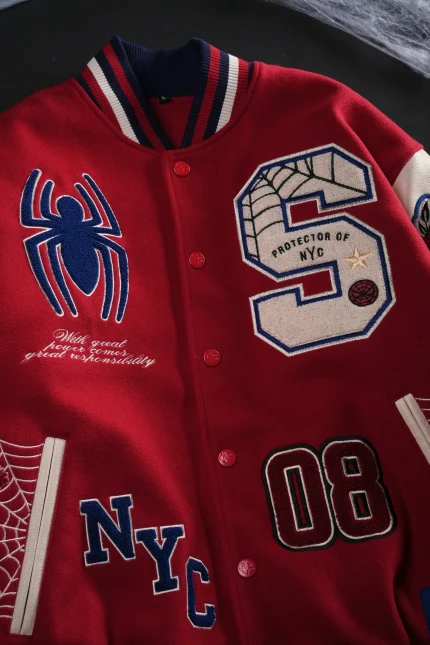 Protector Of NYC Letterman Jacket in Red/Sand